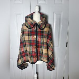 Jordann High Collar Plaid Button Front Poncho